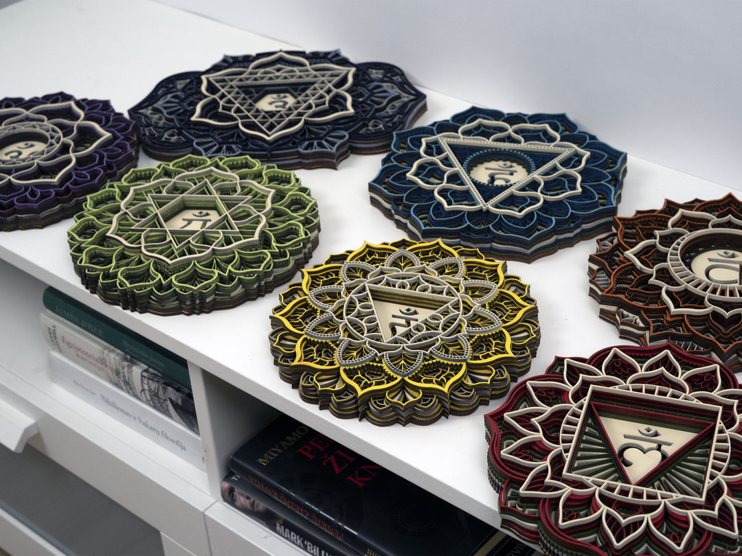 Chakra Mandala Set — 7 Wooden 3D Mandalas