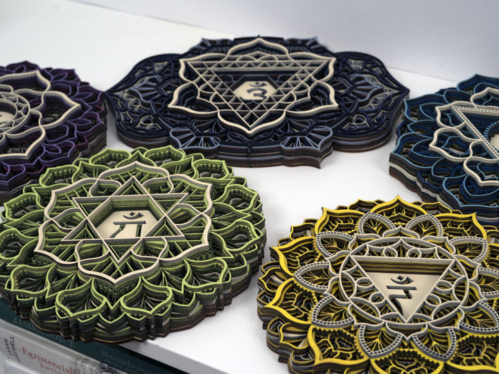 Chakra Mandala Set — 7 Wooden 3D Mandalas