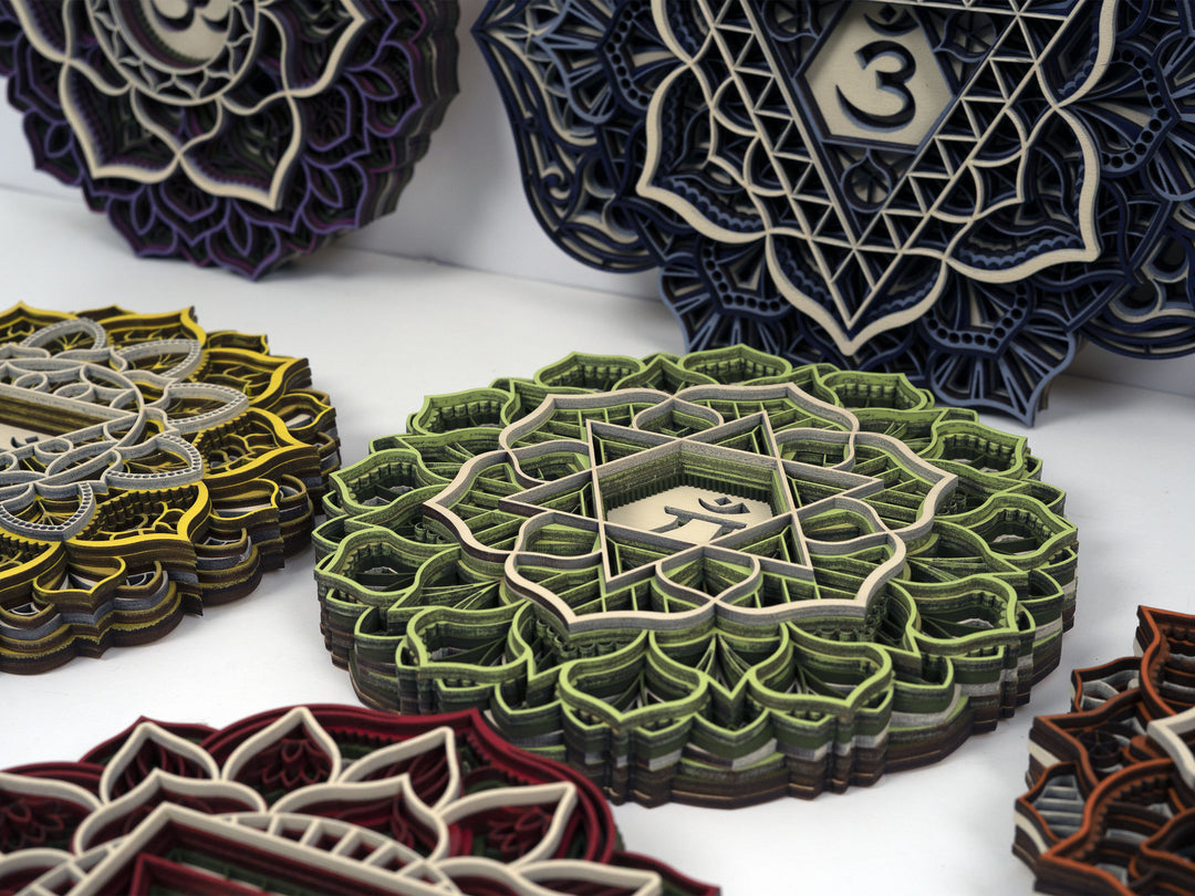 Chakra Mandala Set — 7 Wooden 3D Mandalas