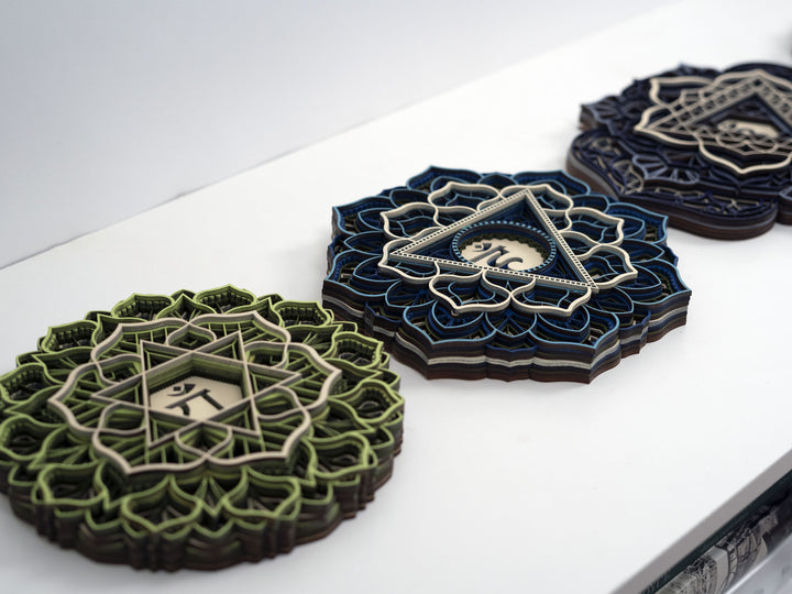 Chakra Mandala Set — 7 Wooden 3D Mandalas