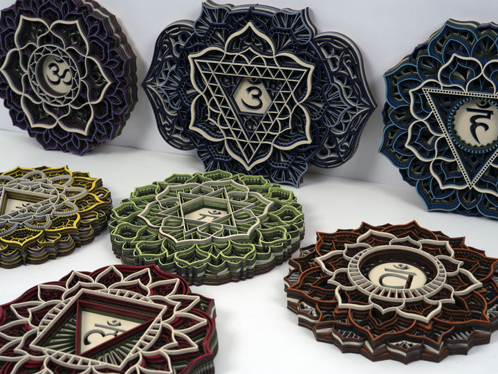 Chakra Mandala Set — 7 Wooden 3D Mandalas