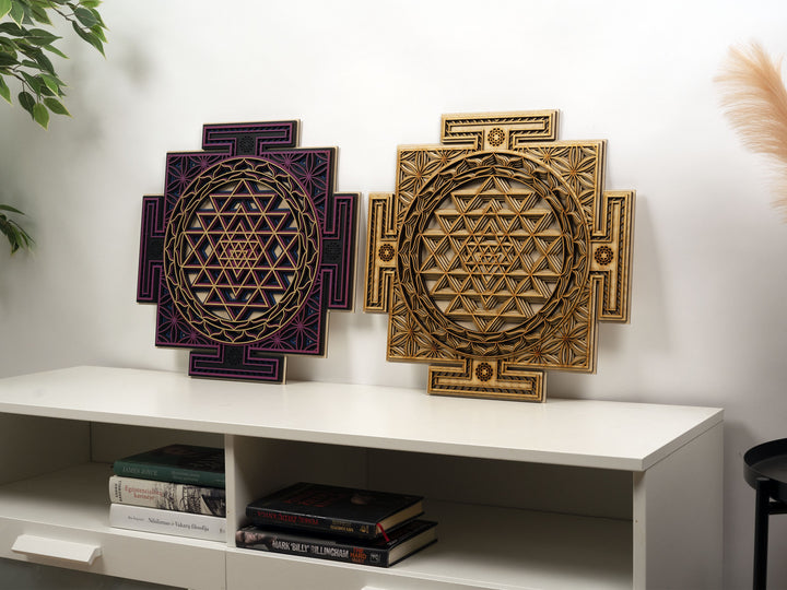 Sri Yantra Wooden Mandala | 3D Sacred Geometry Wall Art