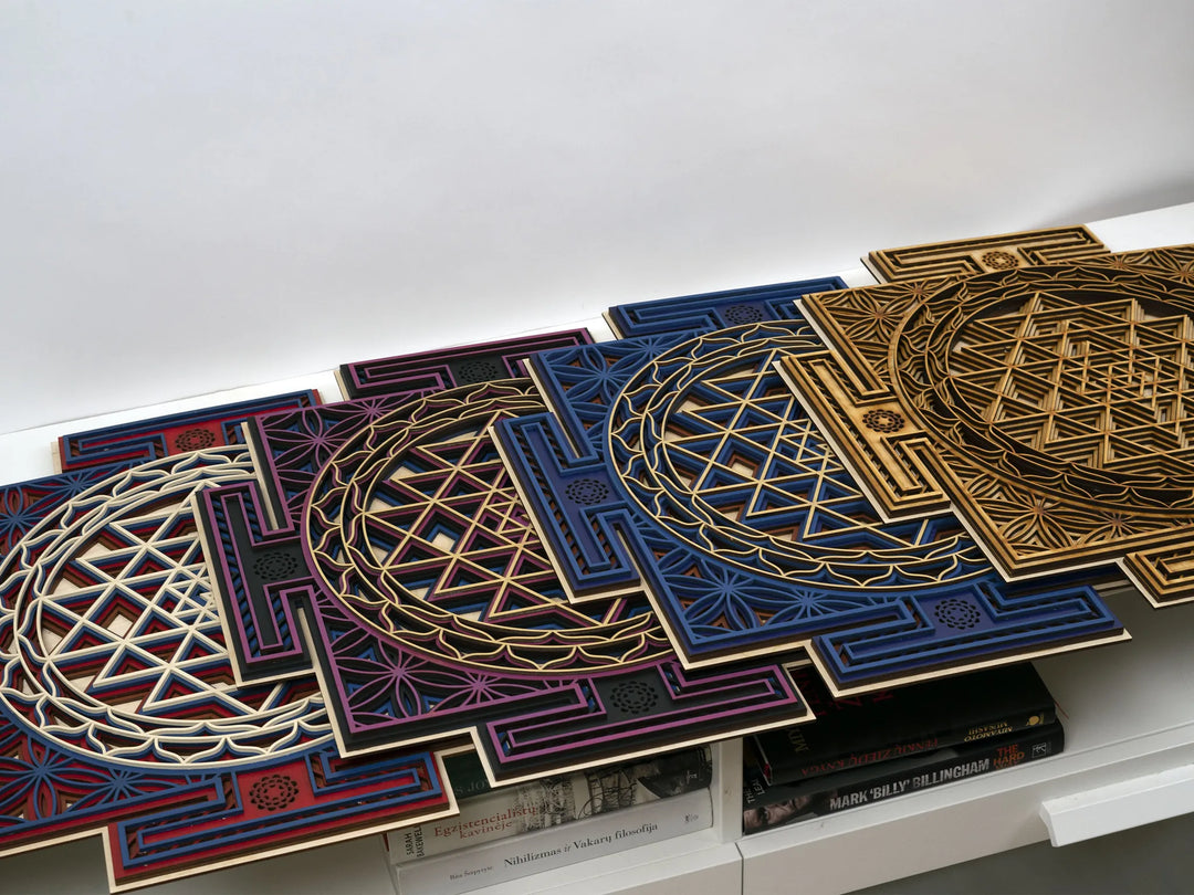 Sri Yantra Wooden Mandala Wall Art
