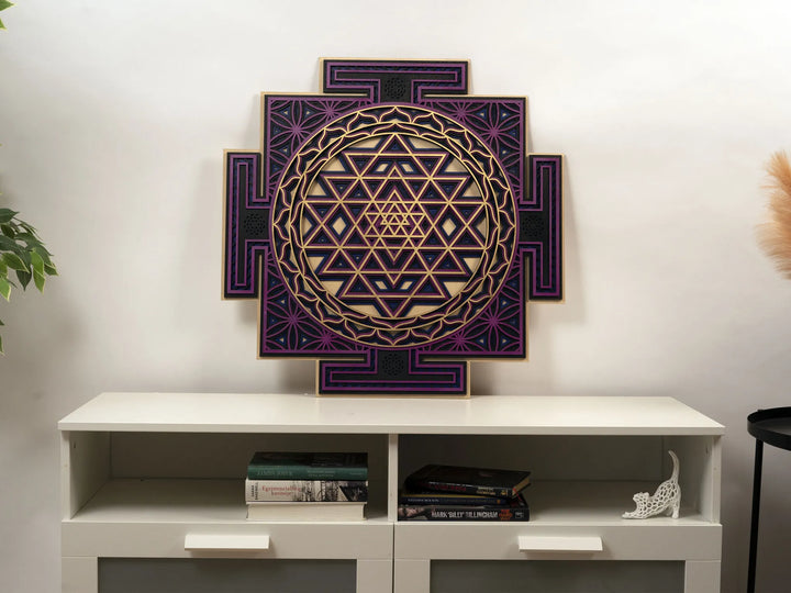 Sri Yantra Wooden Mandala Wall Art