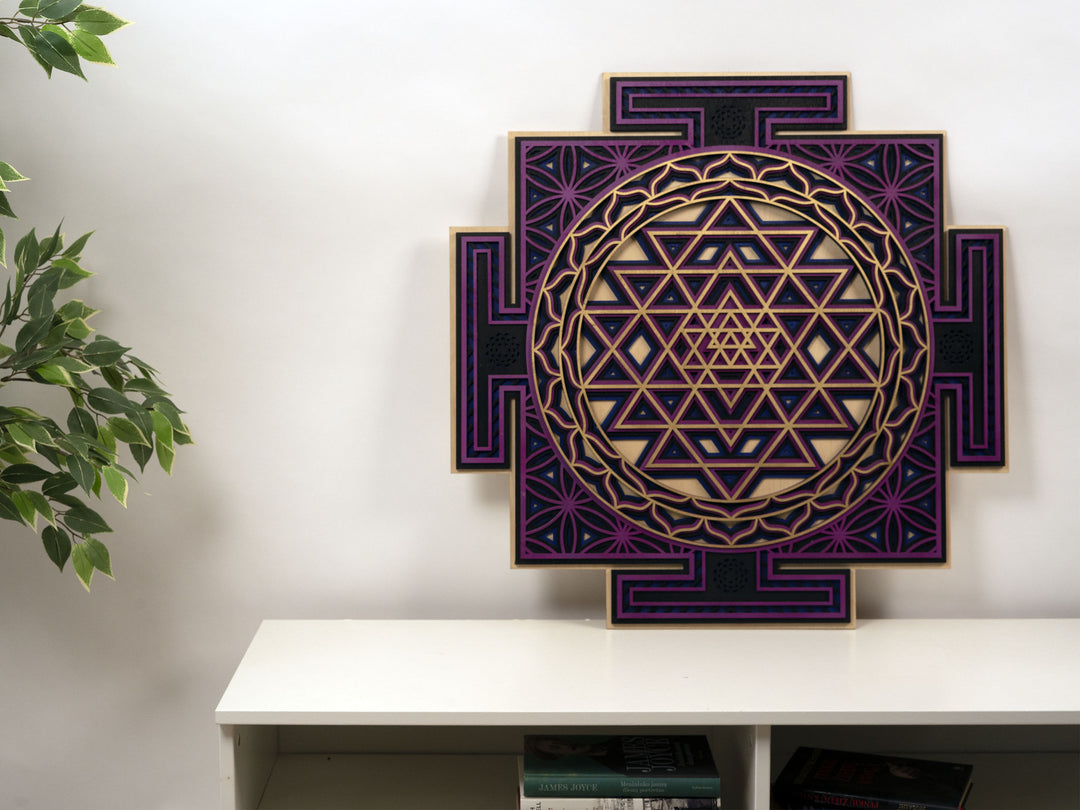 Sri Yantra Wooden Mandala | 3D Sacred Geometry Wall Art