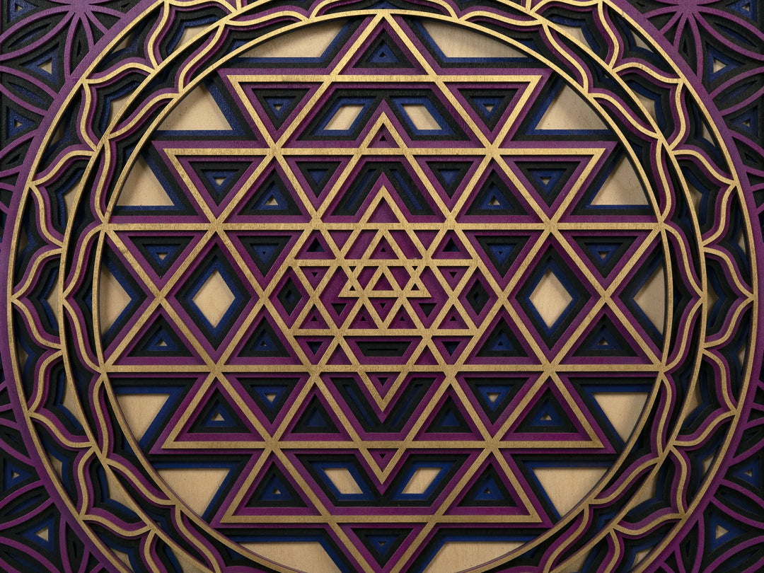 Sri Yantra Blue Wooden Mandala Wall Art