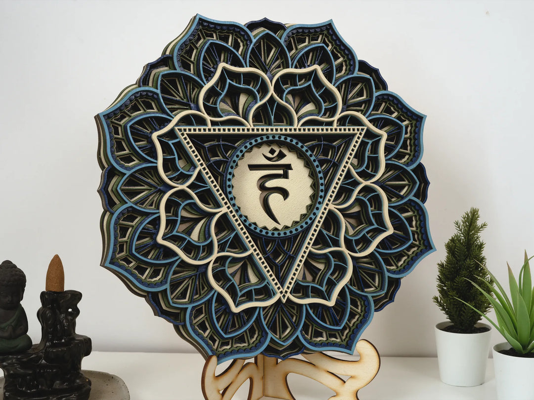 Throat Chakra Wooden Mandala Wall Art