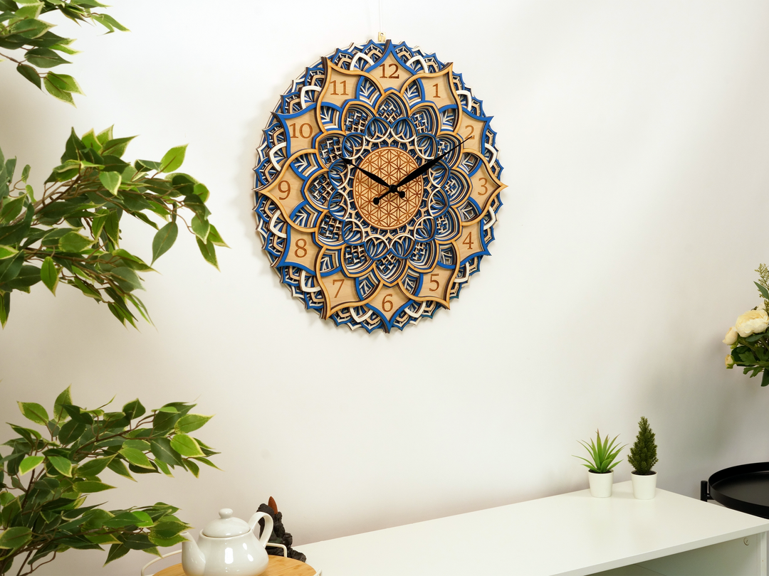 Wooden Clock Mandala Wall Art