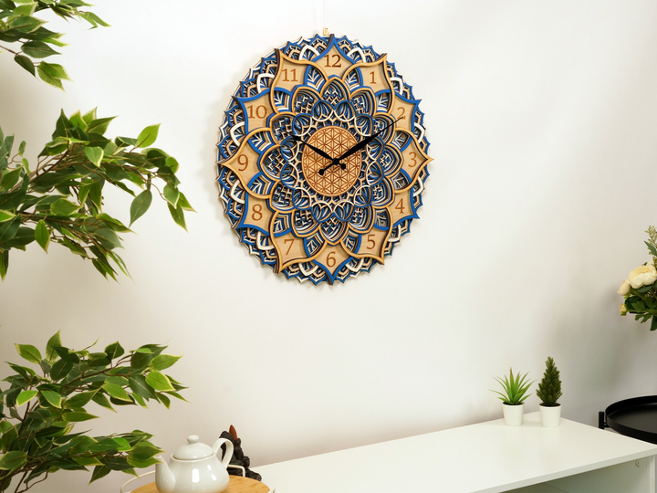 Wooden Clock Mandala Wall Art