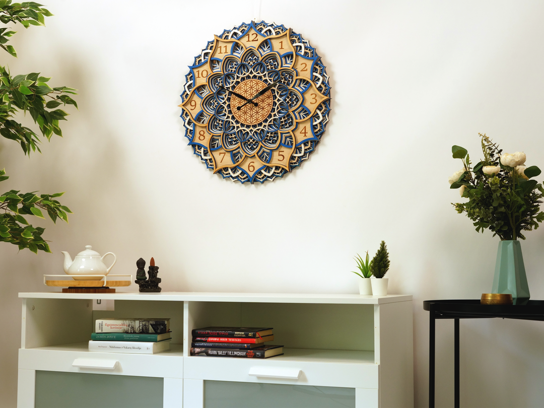 Wooden Clock Mandala Wall Art