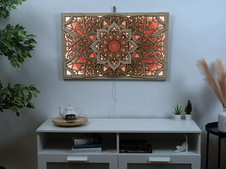 Wooden Mandala Glowing LED Wall Art