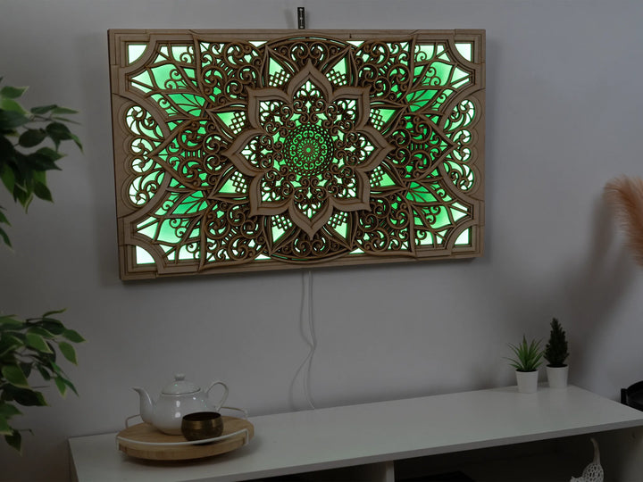 Wooden Mandala Glowing LED Wall Art