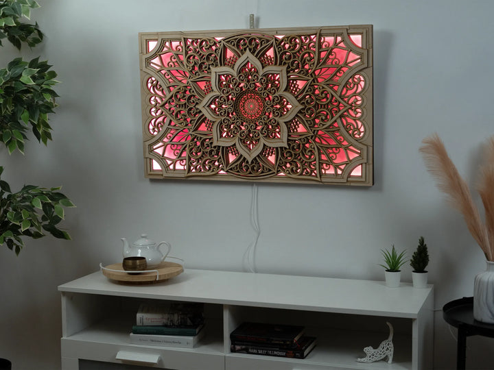 Wooden Mandala Glowing LED Wall Art