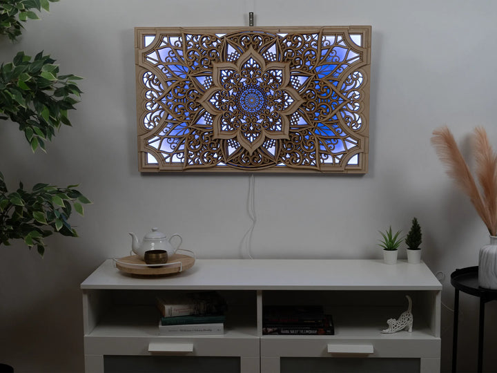 Wooden Mandala Glowing LED Wall Art