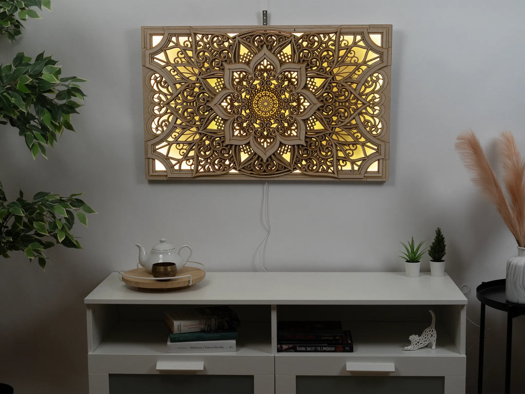Wooden Mandala Glowing LED Wall Art