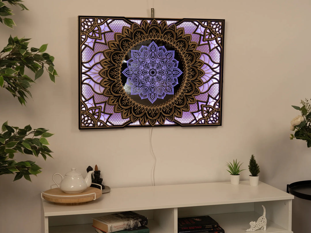 Blue Lotus Glowing Mandala Wall Art