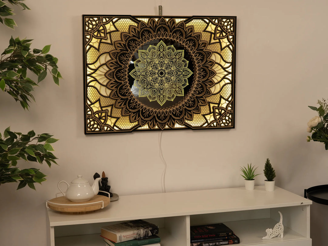 Blue Lotus Glowing Mandala Wall Art