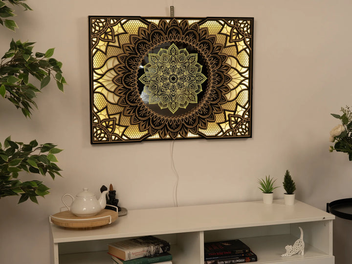 Blue Lotus Glowing Mandala Wall Art