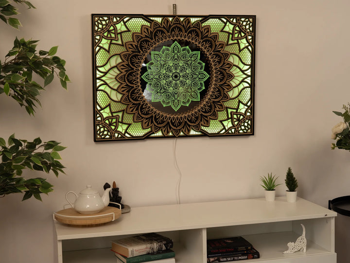 Blue Lotus Glowing Mandala Wall Art