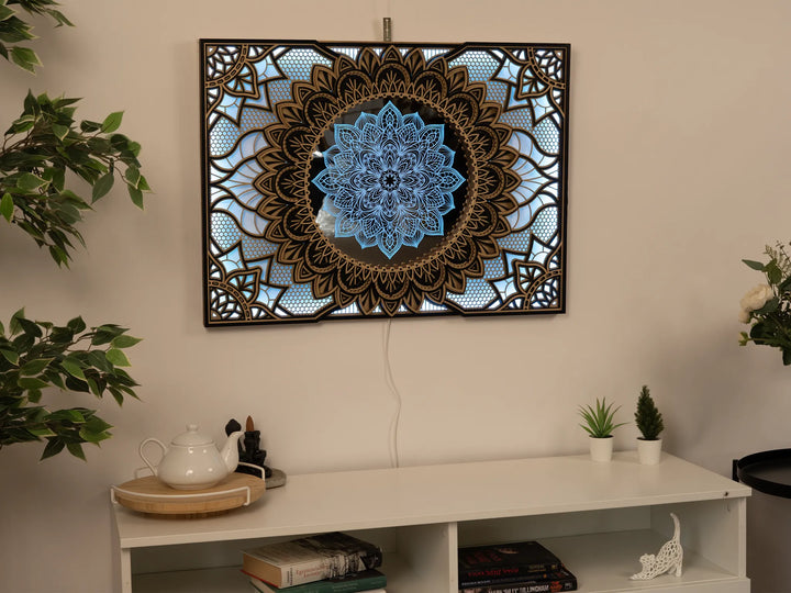 Blue Lotus Glowing Mandala Wall Art