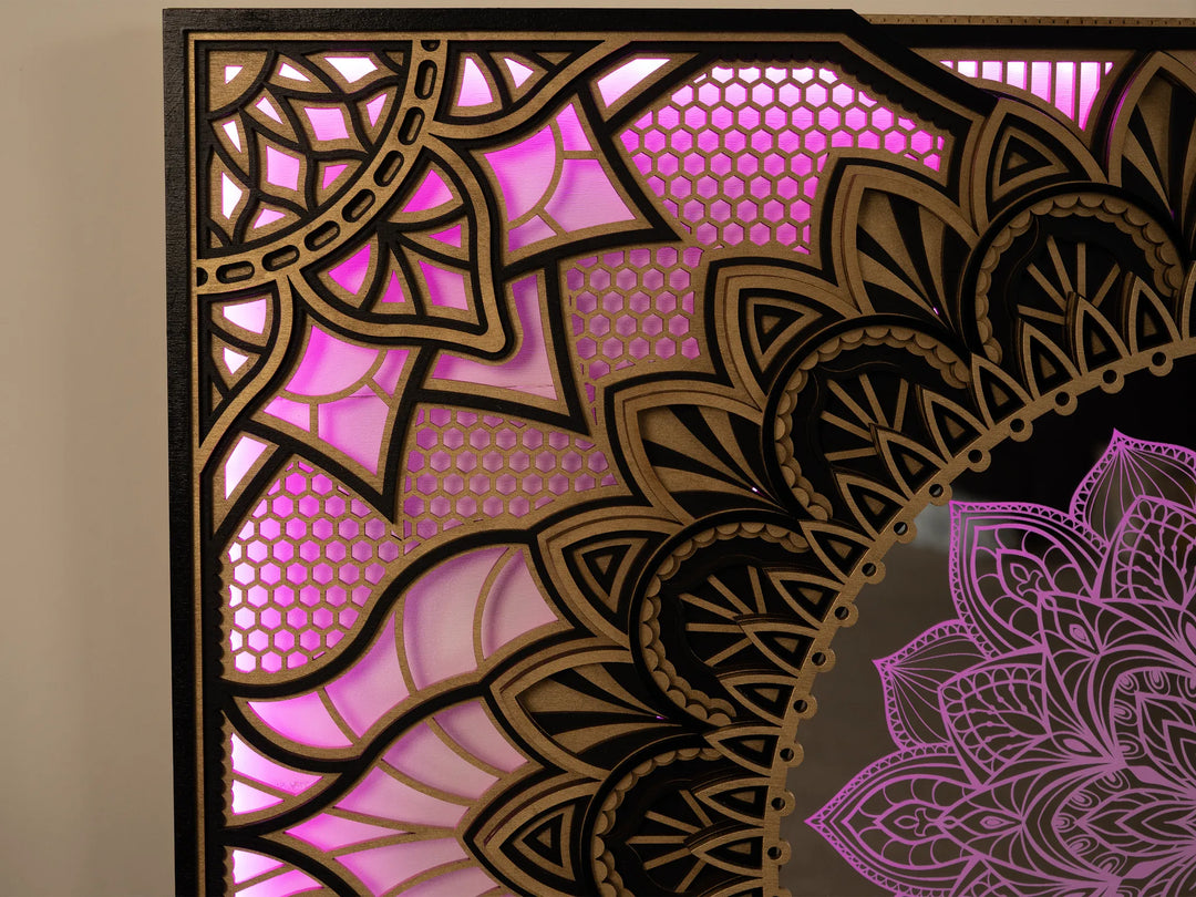 Blue Lotus Glowing Mandala Wall Art