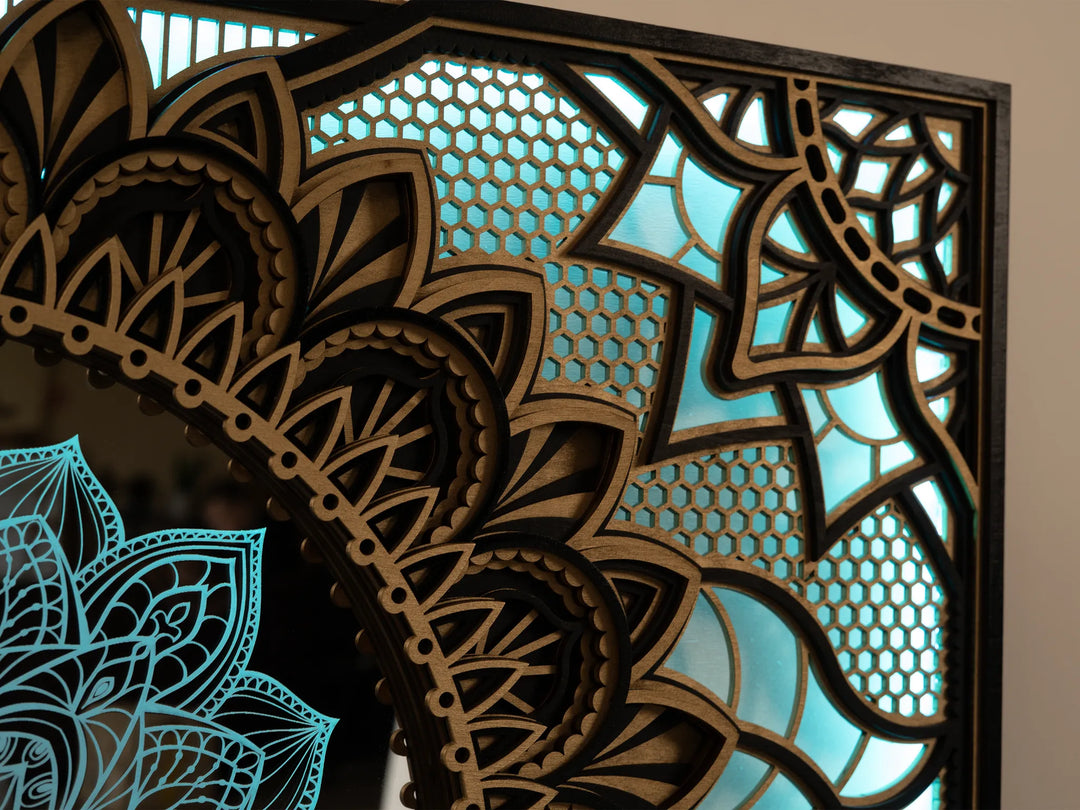 Blue Lotus Glowing Mandala Wall Art