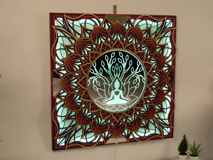 Buddha Meditation Glowing Mandala Wall Art