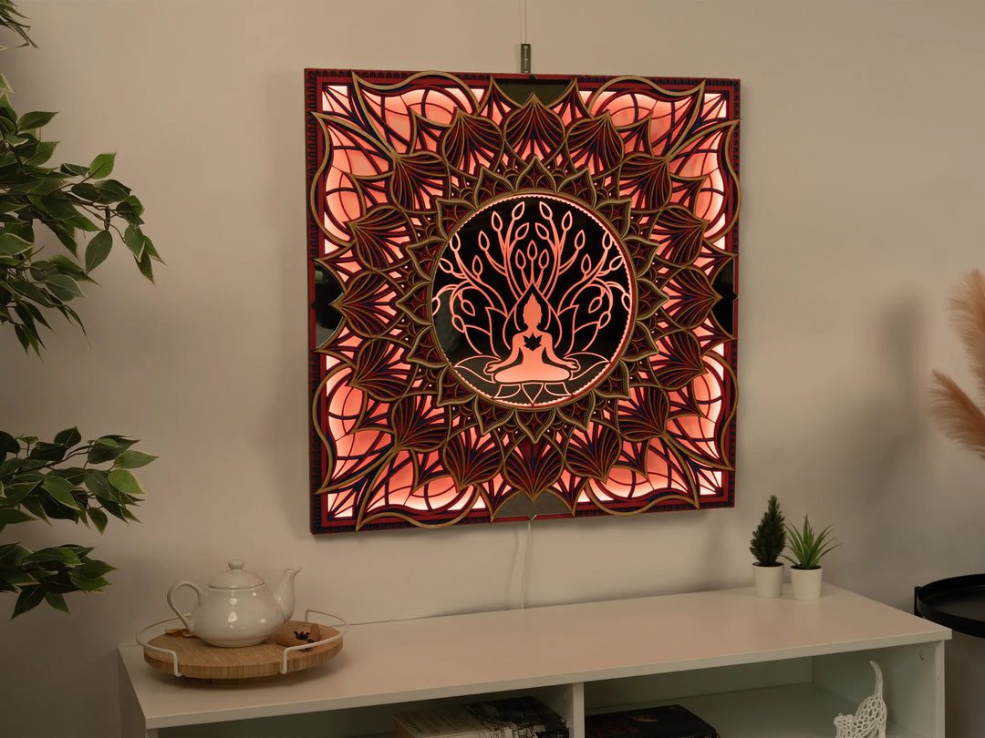 Buddha Meditation Glowing Mandala Wall Art