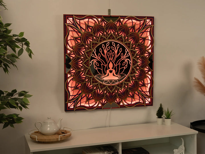 Buddha Meditation Glowing Mandala Wall Art