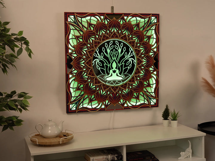 Buddha Meditation Glowing Mandala Wall Art