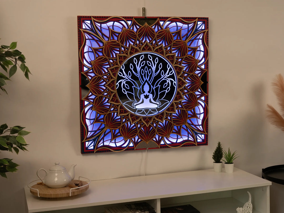 Buddha Meditation Glowing Mandala Wall Art