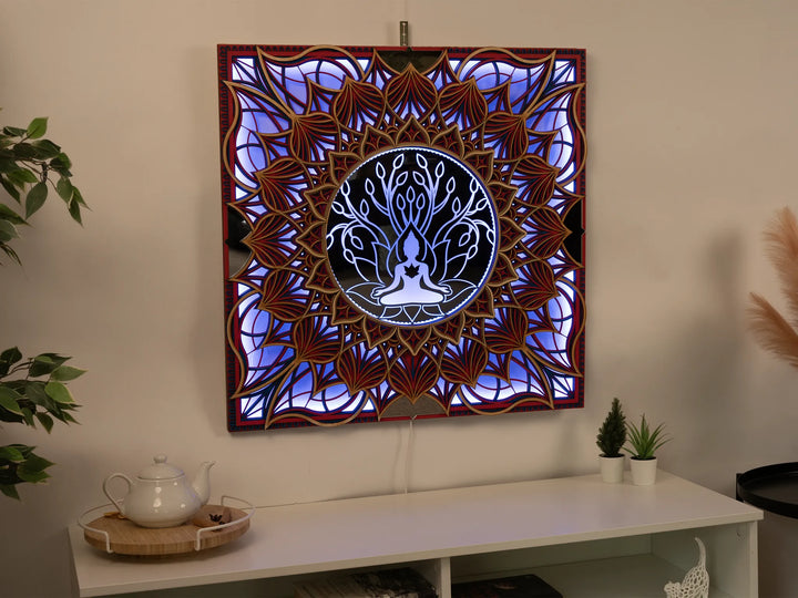 Buddha Meditation Glowing Mandala Wall Art