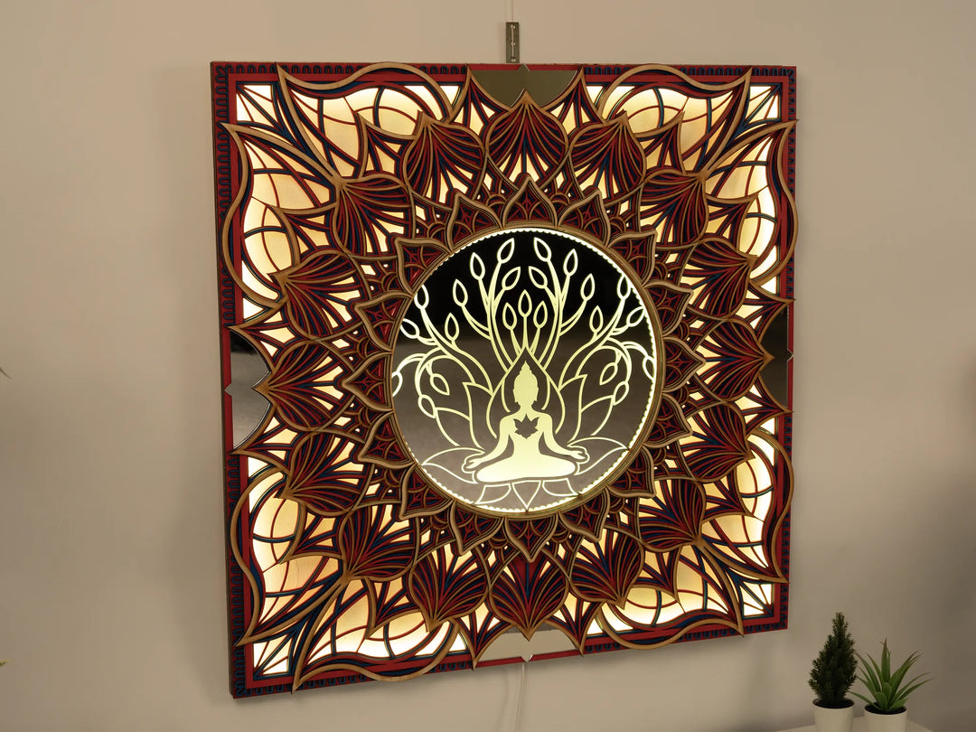 Buddha Meditation Glowing Mandala Wall Art
