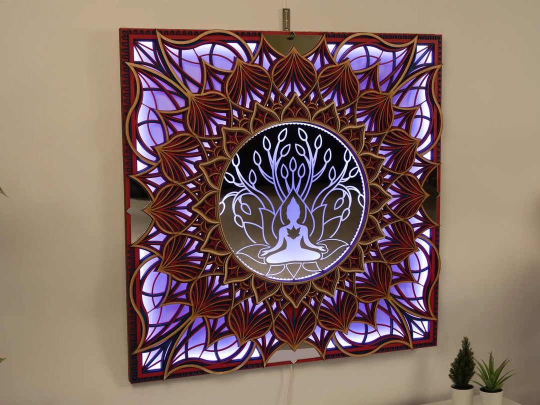 Buddha Meditation Glowing Mandala Wall Art