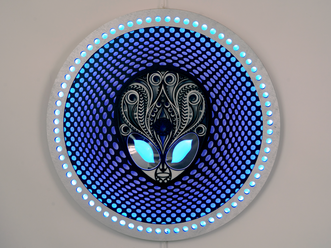 Alien Head Glowing Mandala Wall Art