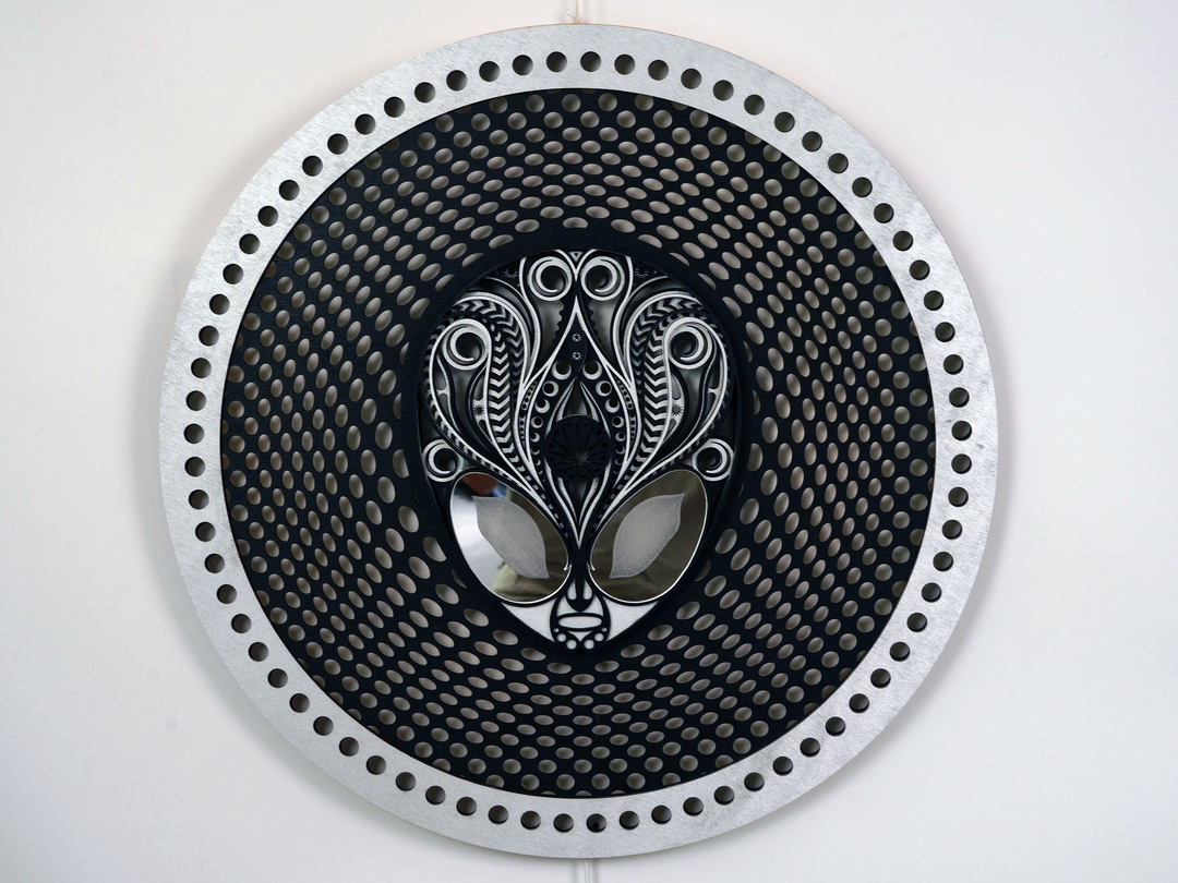 Alien Head Glowing Mandala Wall Art