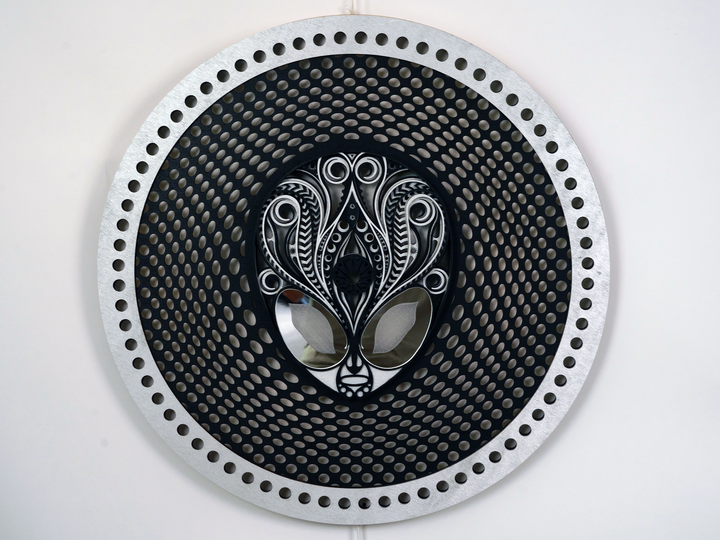 Alien Head Glowing Mandala Wall Art