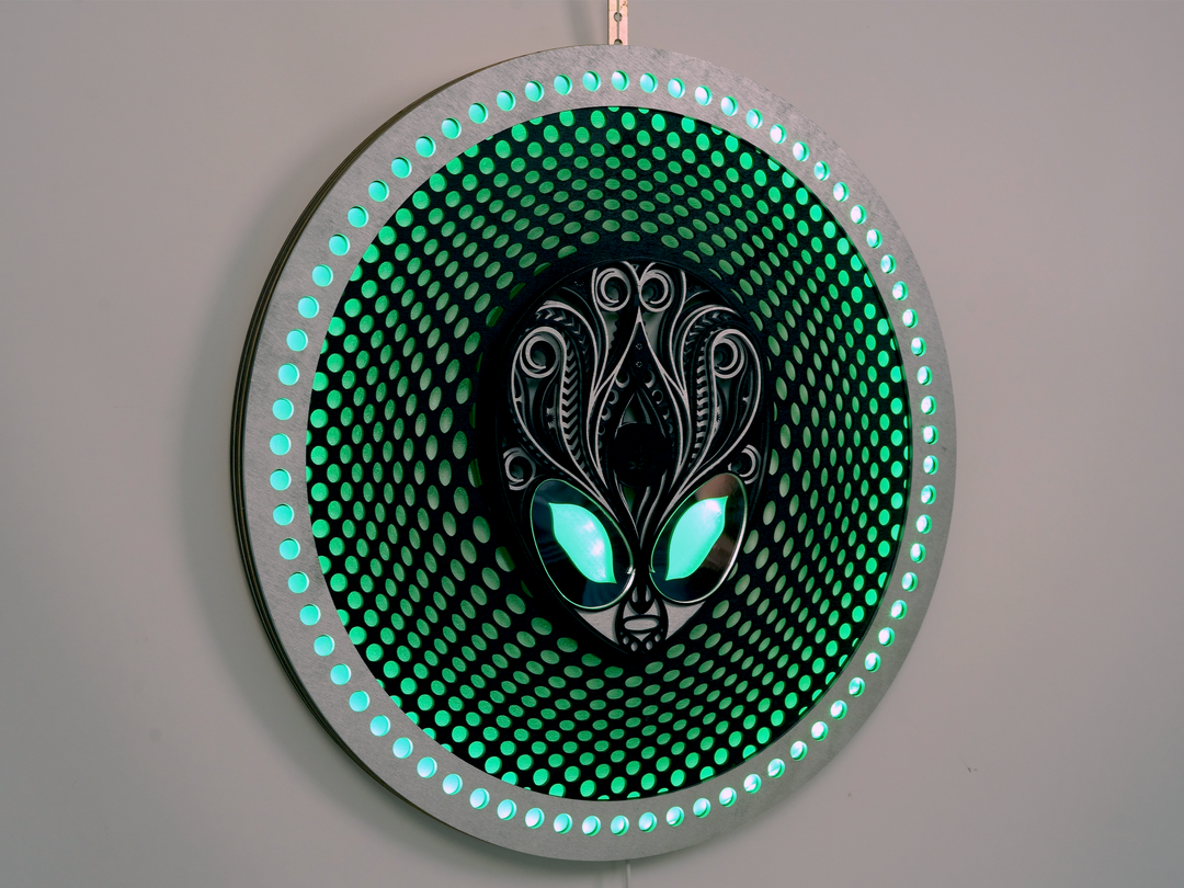 Alien Head Glowing Mandala Wall Art