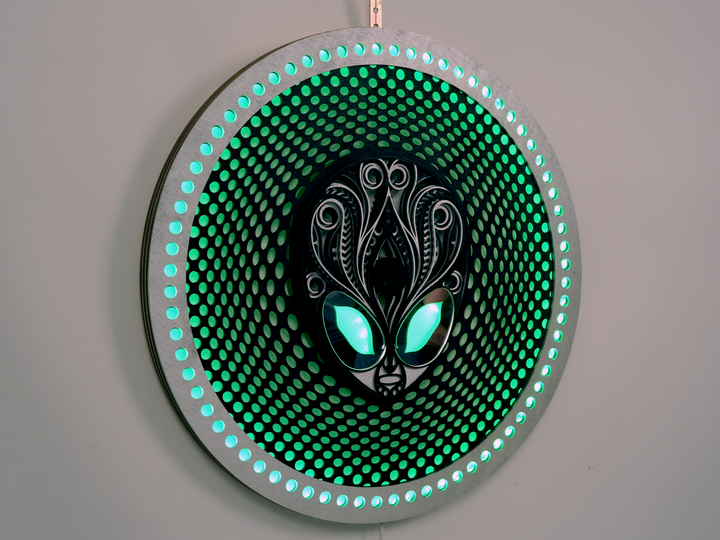 Alien Head Glowing Mandala Wall Art