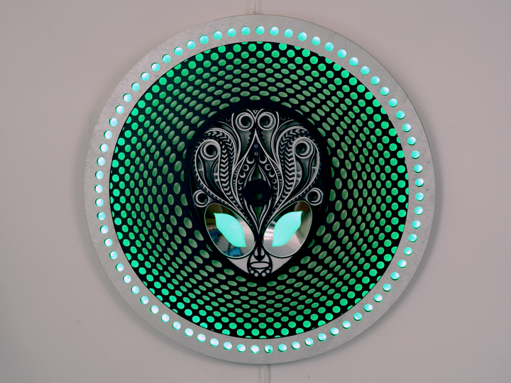 Alien Head Glowing Mandala Wall Art