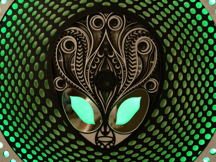 Alien Head Glowing Mandala Wall Art