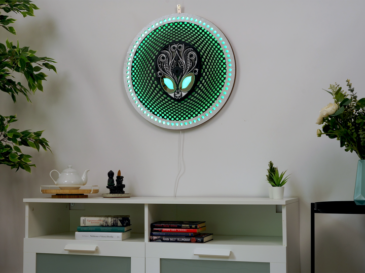 Alien Head Glowing Mandala Wall Art