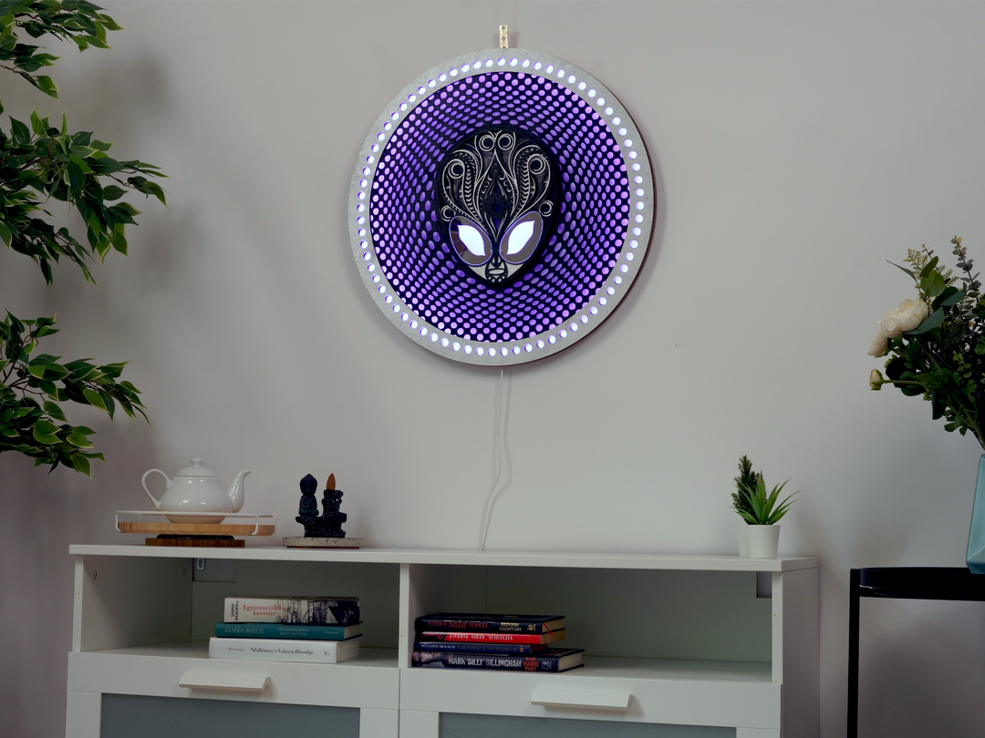 Alien Head Glowing Mandala Wall Art