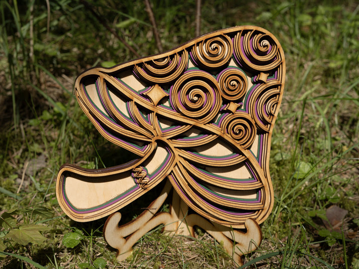 3D Mandala Wooden Mushroom Wall Decor, Psychedelic Spiritual Art