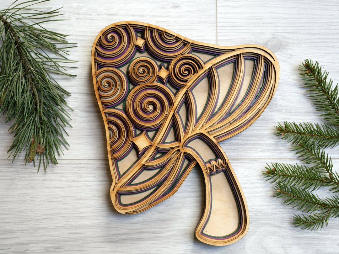 3D Mandala Wooden Mushroom Wall Decor, Psychedelic Spiritual Art