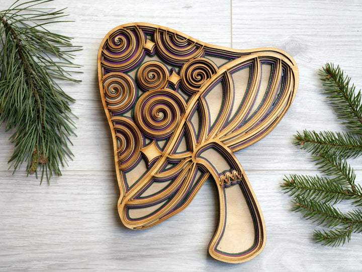 3D Mandala Wooden Mushroom Wall Decor, Psychedelic Spiritual Art