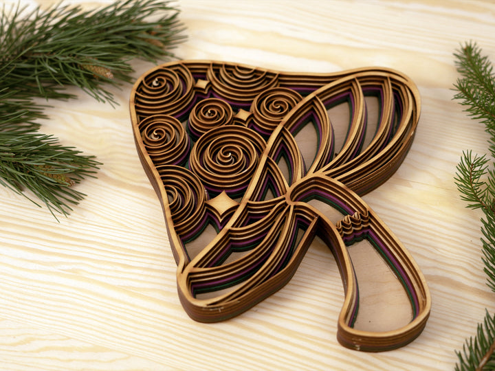 3D Mandala Wooden Mushroom Wall Decor, Psychedelic Spiritual Art