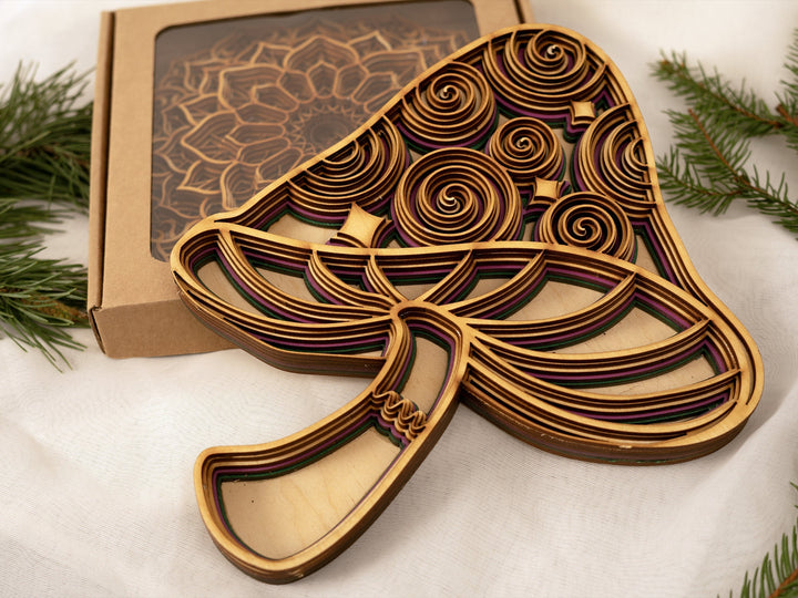 3D Mandala Wooden Mushroom Wall Decor, Psychedelic Spiritual Art