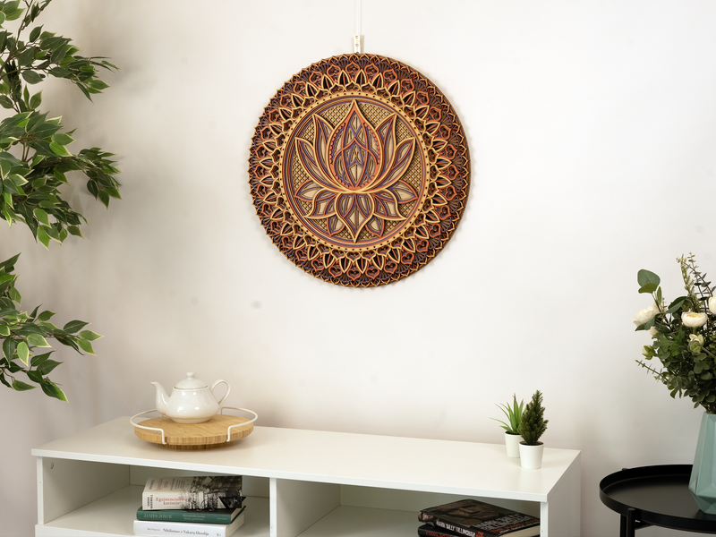 Lotus Flower Elegant Wooden Mandala