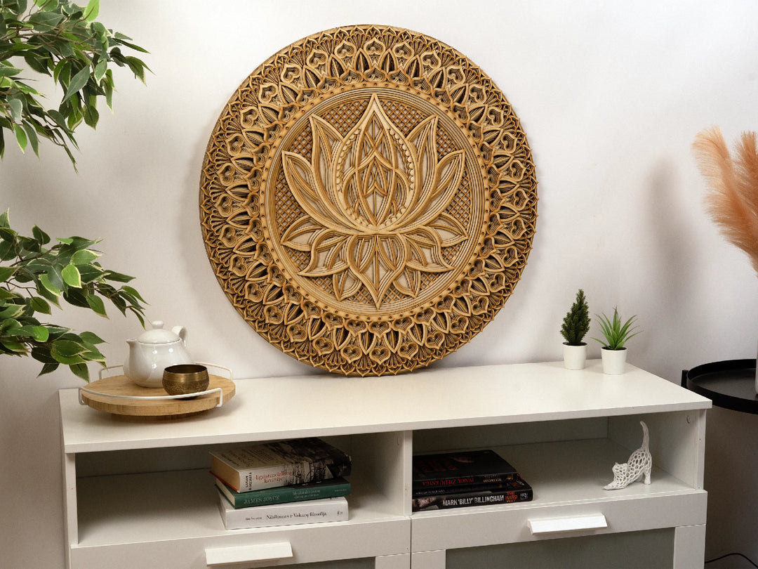 Lotus Flower Wooden Mandala Wall Art